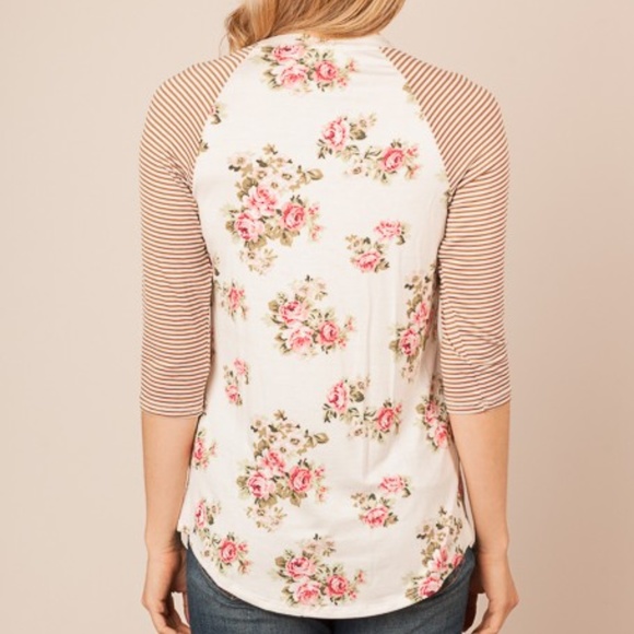 Strip & Floral Jersey Knit Top - Picture 3 of 4